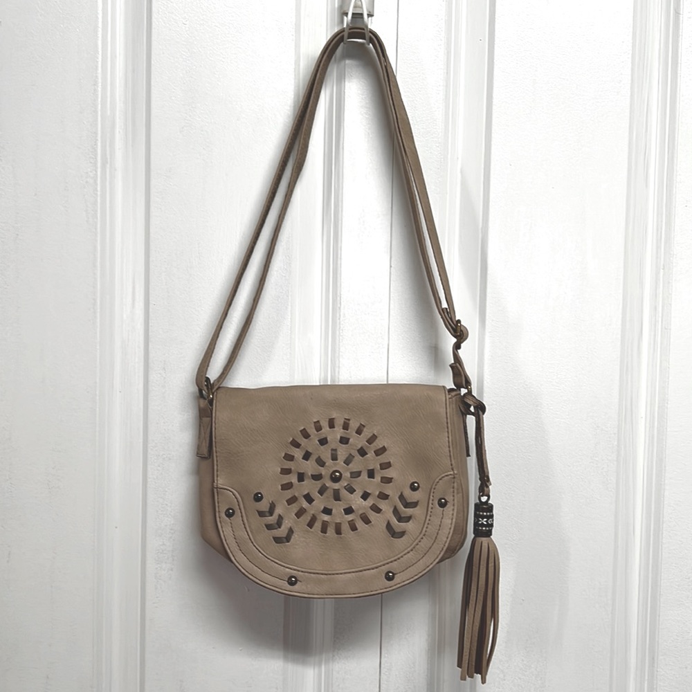 Aztec Design Beige Vinyl Small Purse Long Adjustable Strap